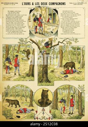 Favole de la Fontaine - Epinal - l'Ours et les deux compagons. Foto Stock