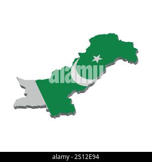 mappa pakistan 3d in disegno vettoriale a bandiera pak su sfondo bianco Illustrazione Vettoriale