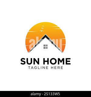 Design del logo Sun House. Design moderno ed elegante. Illustrazione Vettoriale