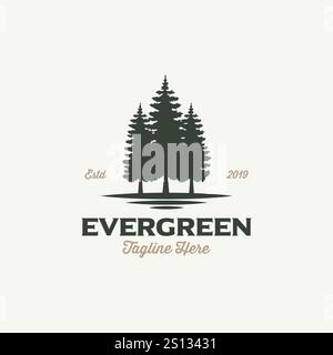 Design con logo Rustic retro Vintage Woodland, Evergreen, Pini, abete rosso, Cedro Illustrazione Vettoriale