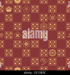 Motivo senza cuciture per piastrelle floreali simmetriche Illustrazione Vettoriale