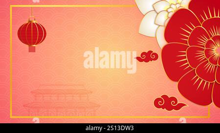 Sfondo rosa con Lanterna e disegno floreale Foto Stock