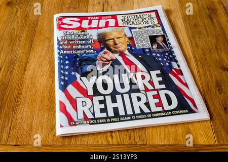 7 novembre 2024. Il titolo della pagina dei font su The Sun è che sei stato riassunto dopo l'elezione di Donald Trump una seconda volta. Foto Stock