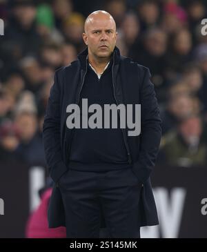 Londra, Regno Unito. 29 dicembre 2024. West Ham vs Liverpool - Premier League - London Stadium. Liverpool Manager Arne slot. Crediti immagine: Mark Pain / Alamy Live News Foto Stock