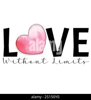 Il giorno di San Valentino ama i design delle t-shirt, il design valentine, il design arcobaleno/cuore, le illustrazioni ad acquerello Love Heart Illustrazione Vettoriale