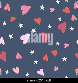 disegno a mano senza cuciture con cuori e stelle. Perfetto per un design romantico Foto Stock