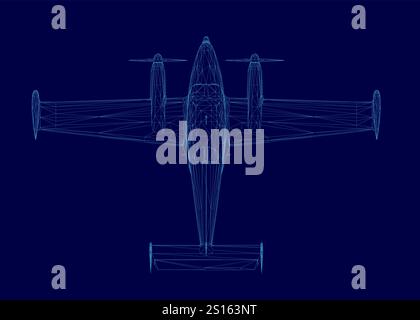 L'aereo blu è mostrato su sfondo blu. Illustrazione vettoriale Illustrazione Vettoriale