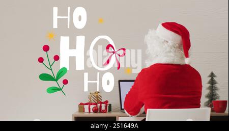 Immagine del testo dei saluti natalizi sulle decorazioni natalizie e babbo natale Foto Stock