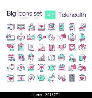 Set di icone a colori RGB per la tecnologia telesanitaria Illustrazione Vettoriale