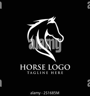 Silhouette a cavallo elegante modello di design con logo Symbol Vector Illustrazione Vettoriale