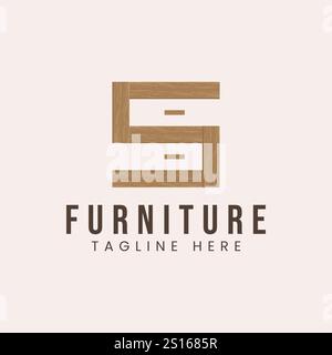 Letter S con design ispirato al design del design di mobili in legno Illustrazione Vettoriale