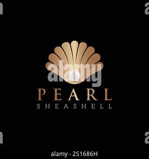 Modello di design Luxury Pearl Shell Jewelry con logo. Ispirazione creativa per il design del logo dei gioielli. può essere utilizzato come simboli, identità del marchio, logo dell'azienda, icone Illustrazione Vettoriale