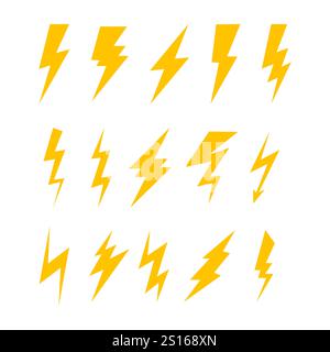 set di semplici icone di fulmine gialle Illustrazione Vettoriale