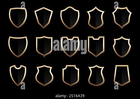 collezione di badge con scudo nero dorato Illustrazione Vettoriale