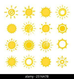varie e graziose collezioni di sole disegnate a mano Illustrazione Vettoriale