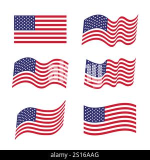 USA Stati Uniti d'America Waving Flag Collection Illustrazione Vettoriale