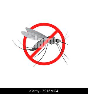 simbolo anti-zanzara con simbolo rosso proibito Illustrazione Vettoriale