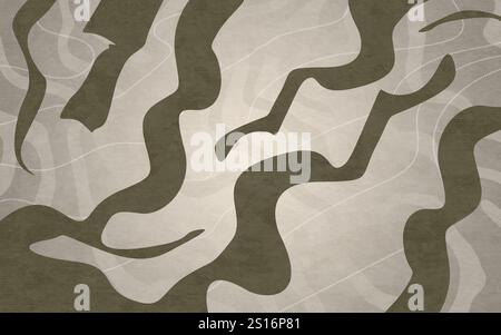 design 3d minimale della tappezzeria. Forme di colore Olive frattali fluide su sfondo chiaro Foto Stock