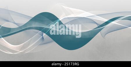 moderna tela arte murale sfondo paesaggio. linee curve bianche, blu e grigie, con nuvole . art. parete con cornice 3d. Foto Stock