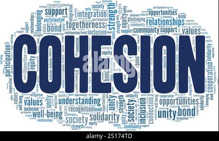 Progettazione concettuale cloud di parole di coesione sociale isolata su sfondo bianco. Illustrazione Vettoriale