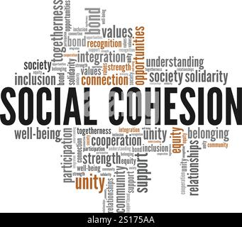 Progettazione concettuale cloud di parole di coesione sociale isolata su sfondo bianco. Illustrazione Vettoriale