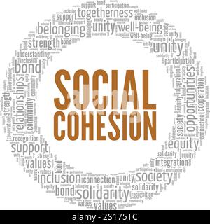 Progettazione concettuale cloud di parole di coesione sociale isolata su sfondo bianco. Illustrazione Vettoriale
