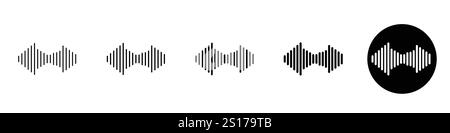 Set di 5 icone vocali - 1 silhouette - 1 vettore non espanso - icone della linea vocale con audio del controllo vocale sussurro suono del messaggio vocale suono del canto Illustrazione Vettoriale