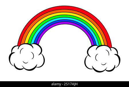Arcobaleno cartoni animati con nuvole clipart su sfondo bianco Foto Stock
