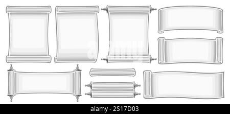 Set di scorrimento per carta bianca vettoriale, raccolta di illustrazioni ritagliate carta grigia verticale e orizzontale con spazio di copia per la promozione, gruppo di differenze Illustrazione Vettoriale