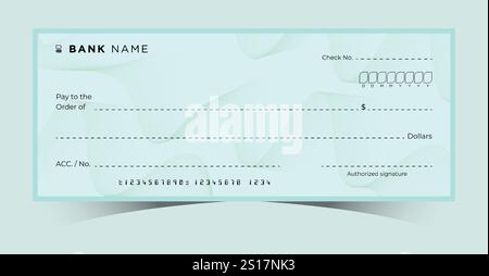 Chequebook banca vuota. Modello di sfondo dell'assegno di pagamento di denaro. Assegno transazioni finanziarie aziendali sicure. Libretto di assegni in contanti per donazioni, buoni Illustrazione Vettoriale