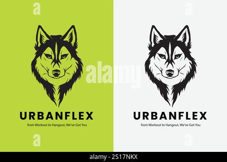Logo Urban Flex, Fox , logo creativo, lettera UF , monogramma UF, logo UF iniziale, logo UF, icona, vettore, design della testa Wolf con sfumatura di colore. Illustrazione Vettoriale