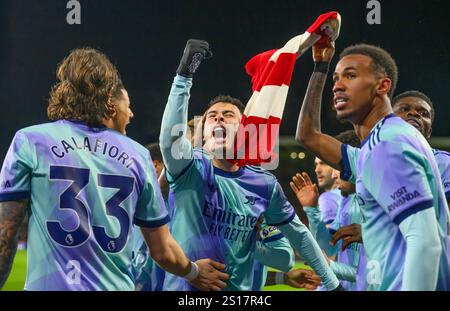 Londra, Regno Unito. 1 gennaio 2025. Brentford V Arsenal - Premier League - Gtech Stadium. Gabriel Martinelli celebra il 3° gol dell'Arsenal. Crediti immagine: Mark Pain / Alamy Live News Foto Stock