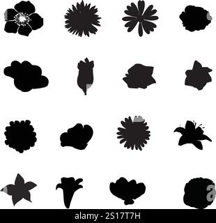 Set di rosa decorativa con foglie. Silhoutte floreale. Illustrazione vettoriale. Illustrazione Vettoriale