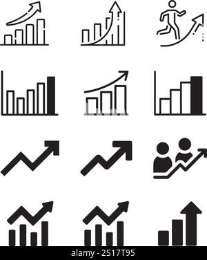 icona di crescita della popolazione, aumento dello sviluppo sociale, demografia globale, grafico dell'evoluzione delle persone, simbolo a linea sottile su sfondo bianco - tratto modificabile Illustrazione Vettoriale