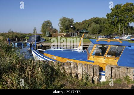 Porto di pesca di Achterwasser, Zempin, isola di Usedom, Mar Baltico, Meclemburgo-Pomerania occidentale, Germania, Europa Foto Stock