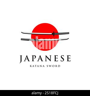 logo giapponese della spada katana illustrazione vettoriale vintage modello icona design. Illustrazione Vettoriale