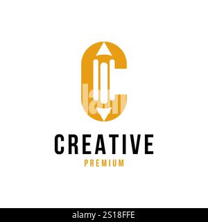 Lettera C del logo creativo come vettore dell'icona a matita Illustrazione Vettoriale
