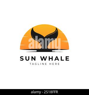 Tramonto alba con logo Whale Tail Design Vector Illustrazione Vettoriale