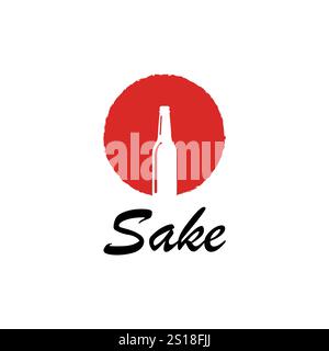 bar giapponese, bottiglia di vino, design del logo modello vettoriale illustrazione icona bottiglia di vino Illustrazione Vettoriale