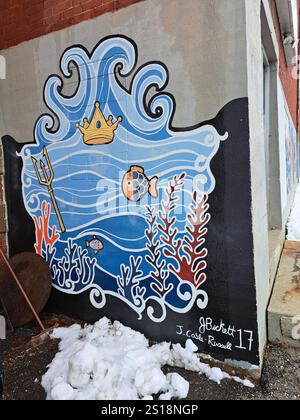 Murale subacqueo nell'edificio East Side Creative Centre a Miramichi, New Brunswick, Canada Foto Stock
