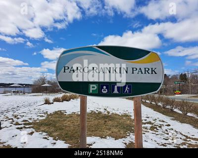 Benvenuto al cartello di Rankin Park a Miramichi, New Brunswick, Canada Foto Stock