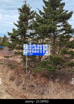 Indicazioni stradali per Anne of Green Gables Museum sulla Route 20 a Prince Edward Island, Canada Foto Stock