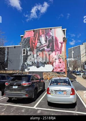 Murale Sound of Time su Barrington Street nel centro di Halifax, nuova Scozia, Canada Foto Stock