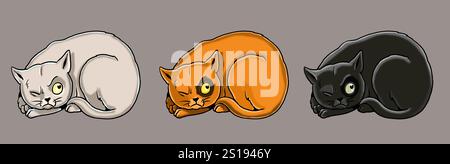 Set di simpatici gatti dei cartoni animati. Personaggi animati. Disegno fatto a mano. Foto Stock