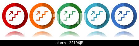 Icone vettoriali per scale, set di icone piatte per il design del logo, webdesign e applicazioni mobili, collezione di pulsanti Web colorati in eps 10 Illustrazione Vettoriale