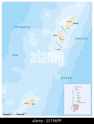 mappa delle isole Saipan, Tinian, Rota, Isole Marianne Settentrionali Foto Stock