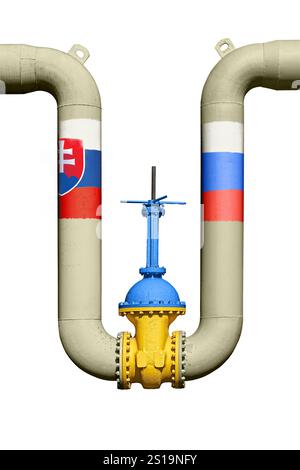 Valvola di arresto Ucraina sul gasdotto tra Russia e Slovacchia. Tensioni geopolitiche sulle risorse energetiche Foto Stock