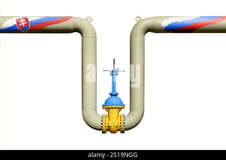 Valvola di arresto Ucraina sul gasdotto tra Russia e Slovacchia. Tensioni geopolitiche sulle risorse energetiche Foto Stock