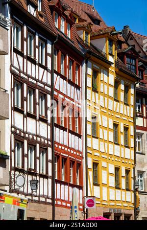 Germania, Baviera, Franconia, Norimberga, città vecchia, via Weissgerbergasse, case per metà in legno Foto Stock