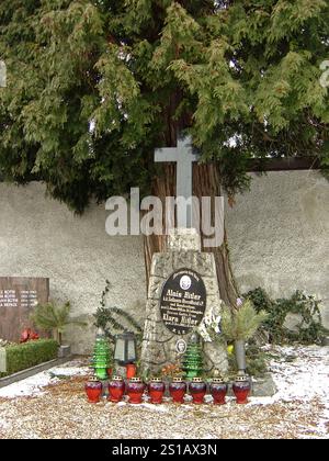 14 febbraio 2009 la tomba dei genitori di Adolf Hitler, Alois e Klara, sotto un albero nel cimitero della chiesa di San Michele a Leonding, alla periferia di Linz, Austria. Foto Stock